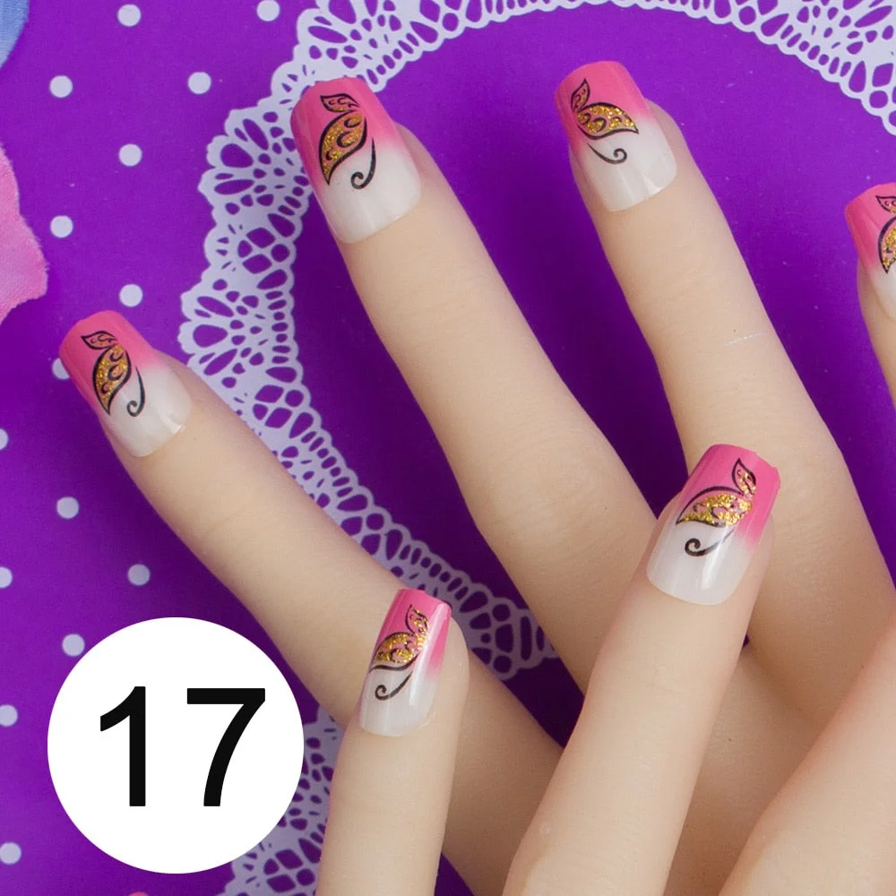 With 1 Piece Of Nail Adhesive Tape 24pcs/Box Press On Nail Art Tips Full Cover 10 Sizes False Nail Art Wedding Nails-Nail Inspo