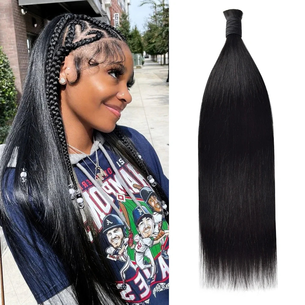 #1 Jet Black Straight Hair Bulk | Boho Braids | No Weft | 100% Human Hair | BORUIHAIR