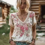 Bohemian Style Floral And Butterfly Pattern Women's T-shirt - Image 2