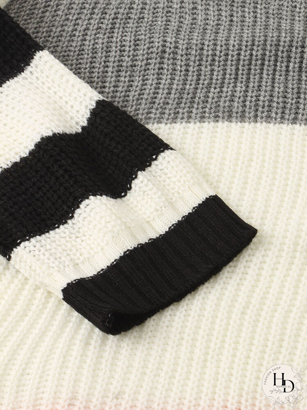 Contrast Color Stripe Long Sleeve O-neck Knit Sweater