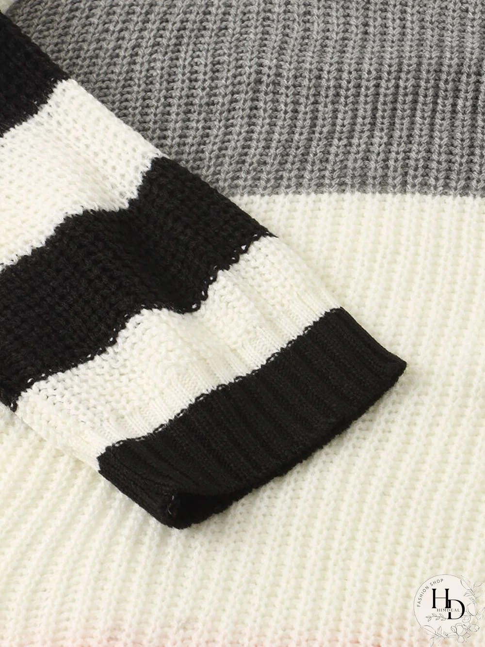 Contrast Color Stripe Long Sleeve O-neck Knit Sweater