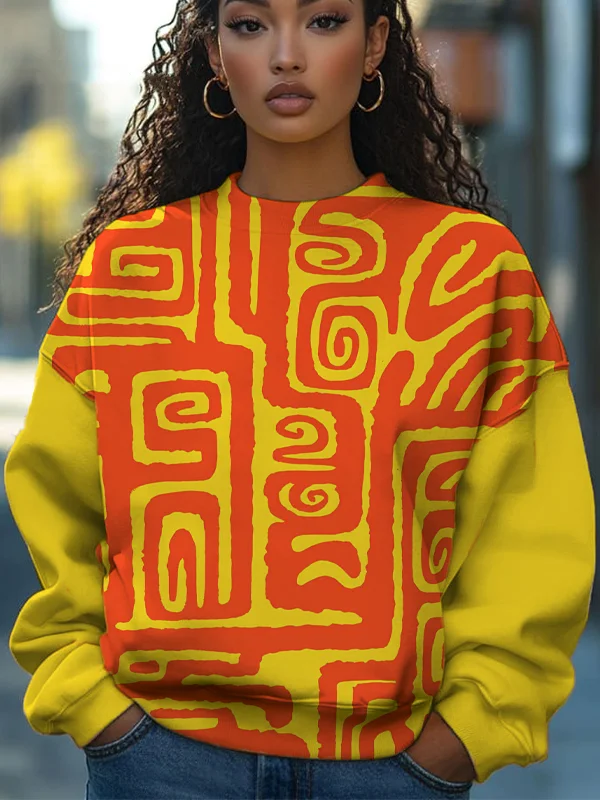 Women's Abstract Lines Art Print Casual Sweatshirt