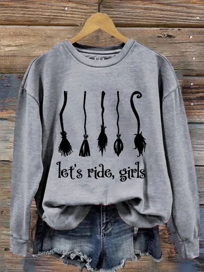 Women's Halloween Salem Witch Broom Let's Ride, Girls Casual Sweatshirt