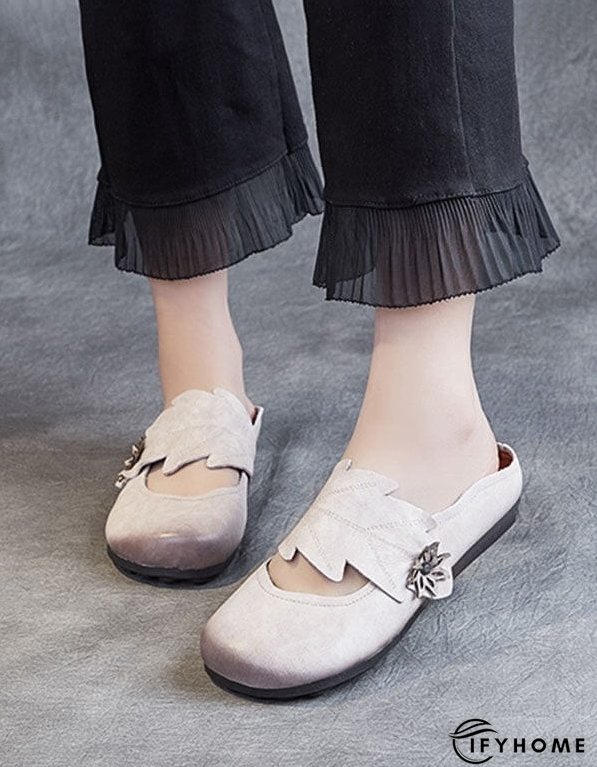 Handmade Retro Leather Leaf Flat Slippers Flat Shoes | IFYHOME