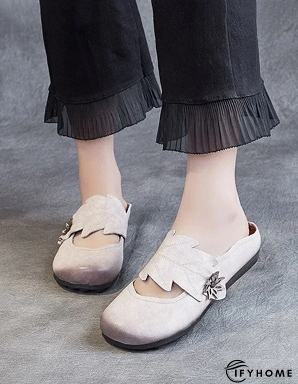 Handmade Retro Leather Leaf Flat Slippers Flat Shoes | IFYHOME