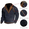 Men's Outdoor Casual Waffle Zip Polo Sweatshirt Double Layer Stand Collar Long Sleeve Vintage Contrast Tactical Pullover by Inlyline