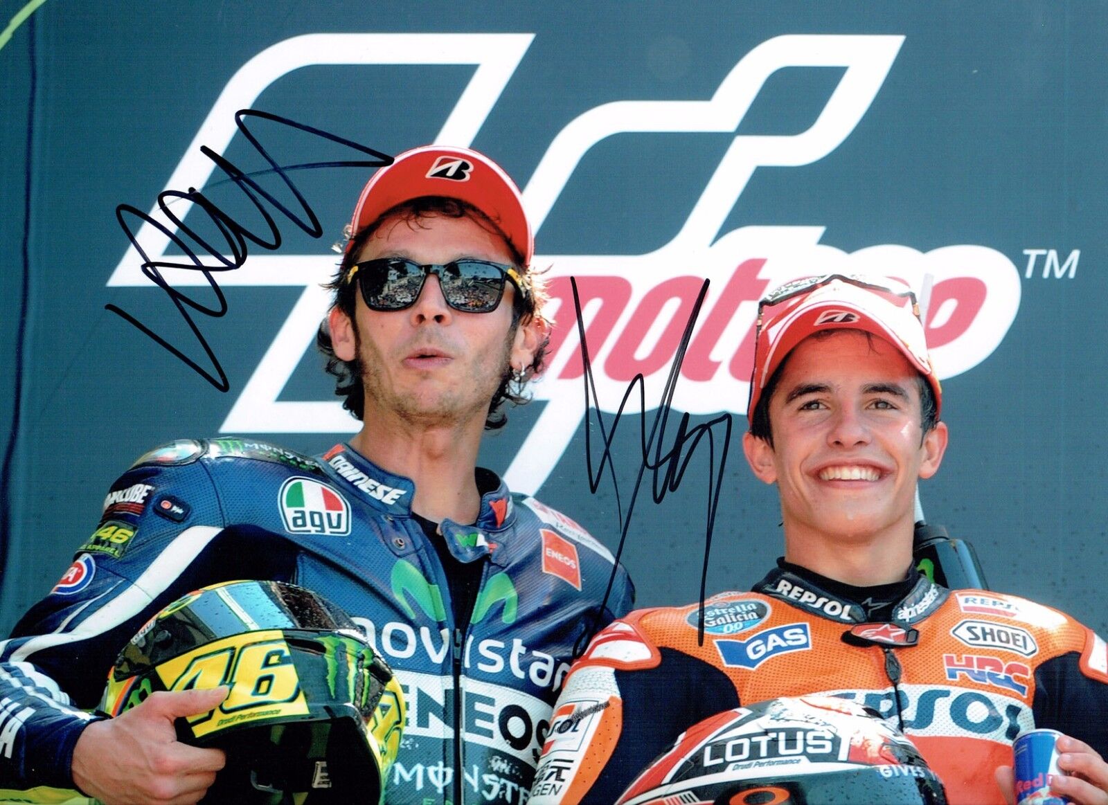 VALENTINO ROSSI Marc MARQUEZ Double SIGNED 16x12 RARE Photo Poster painting Autograph AFTAL COA