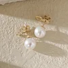 14K Yellow Gold Near-round Fresh-water Pearl Etud Earrings