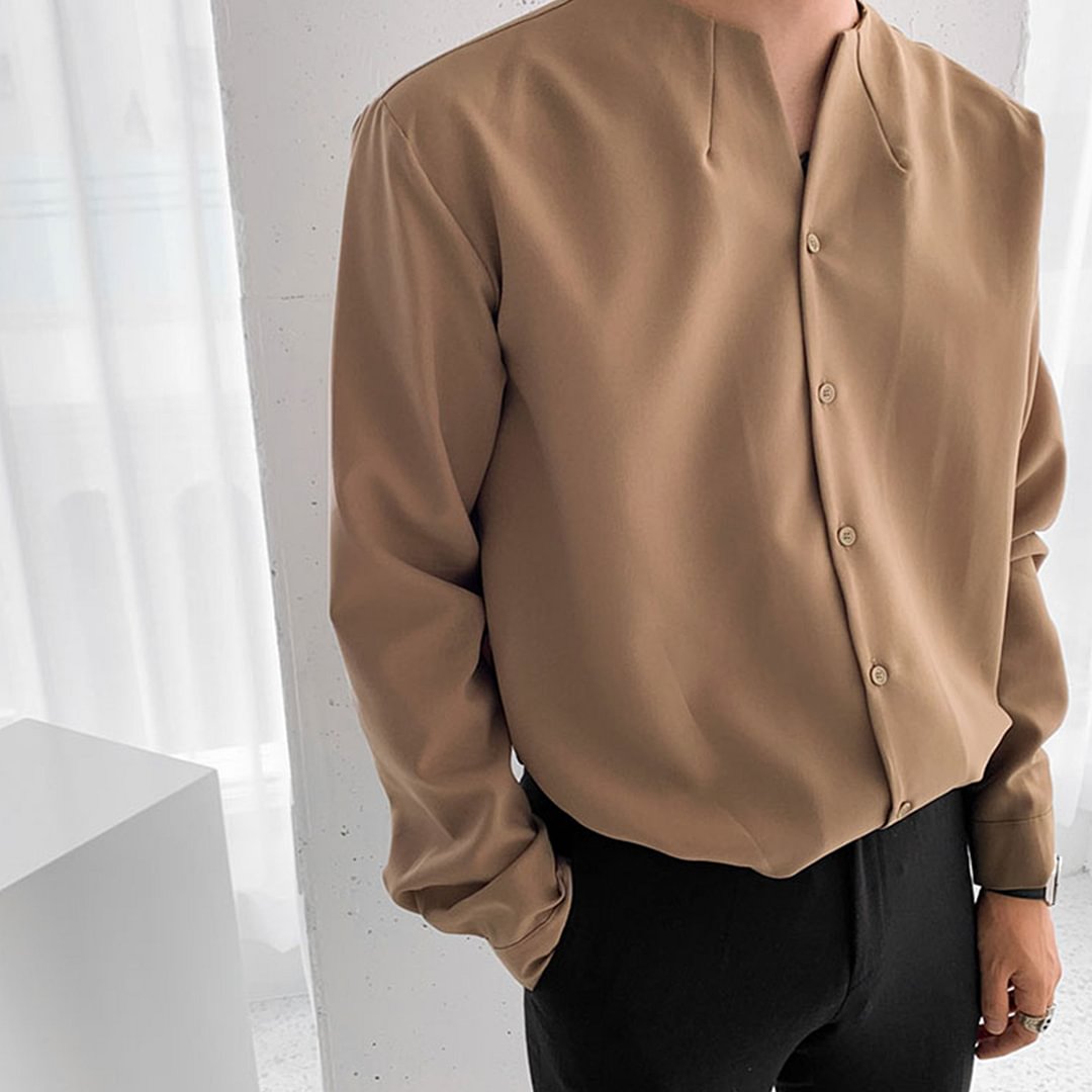 Gentleman Minimalist Plain Design Business Long-sleeved Shirt、、URBENIE