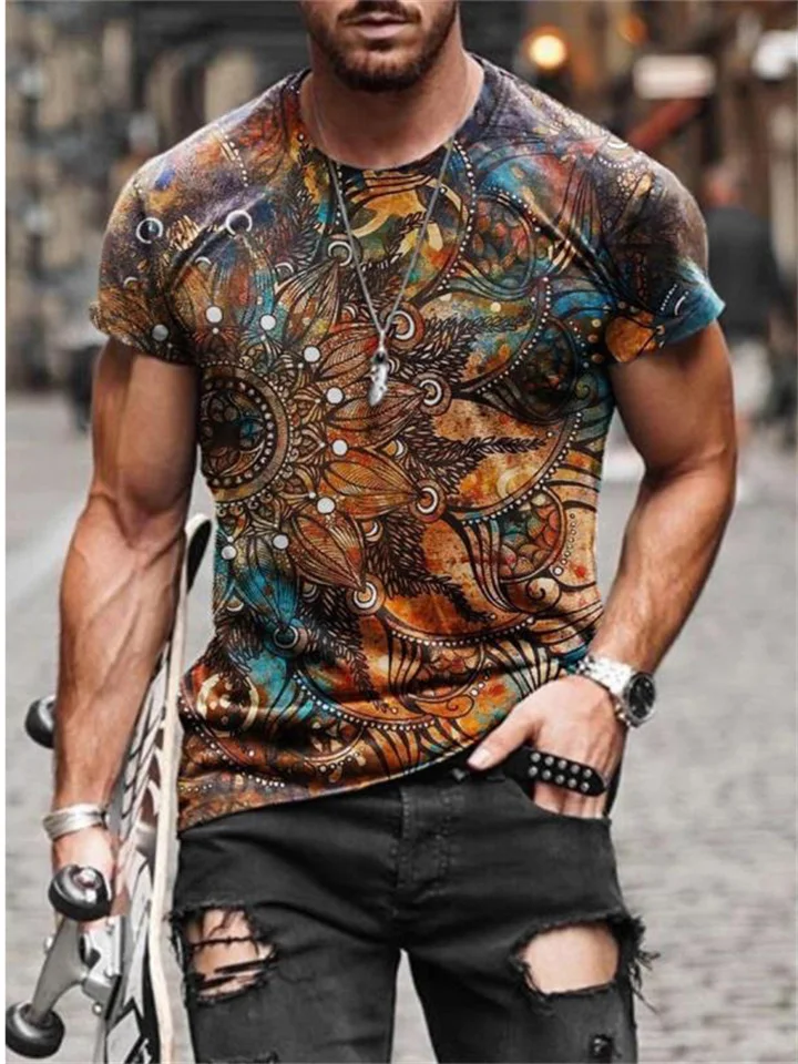 Fashion Trend Abstract Art 3D Digital Print Men's Street Funny T-shirt Top-Hoverseek