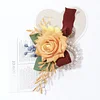 10PCS Retro Khaki Orange Caramel Wedding Catering Bridal Groom Guests Corsage Boutonniere Wrist Artificial Flower Bouquets