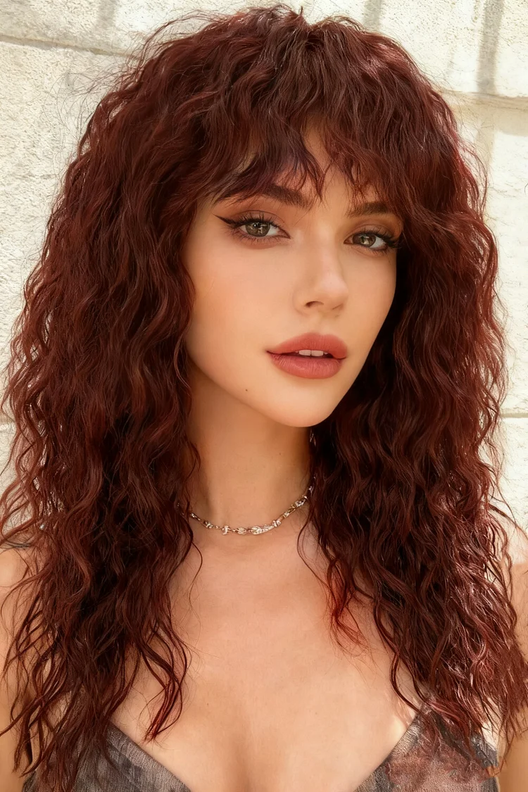 Daily Curly Shaggy Multi-Layered Textured Bangs Wigs 2024 - Xpluswear