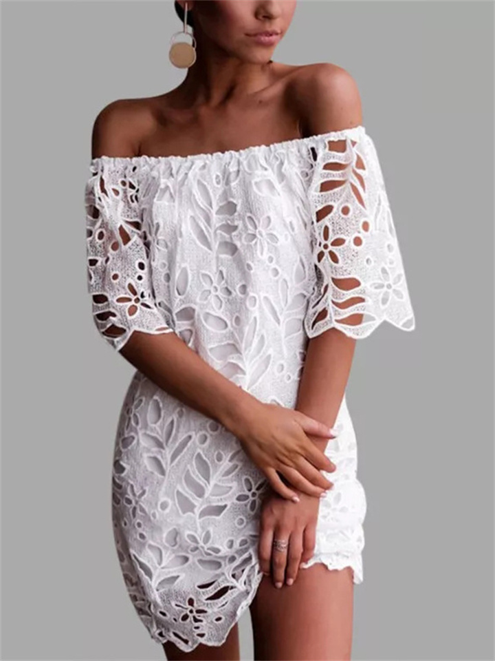 Spring and Summer New Lace Lace Mid-sleeved Commuter Dresses Bustier Fashion Short Dresses