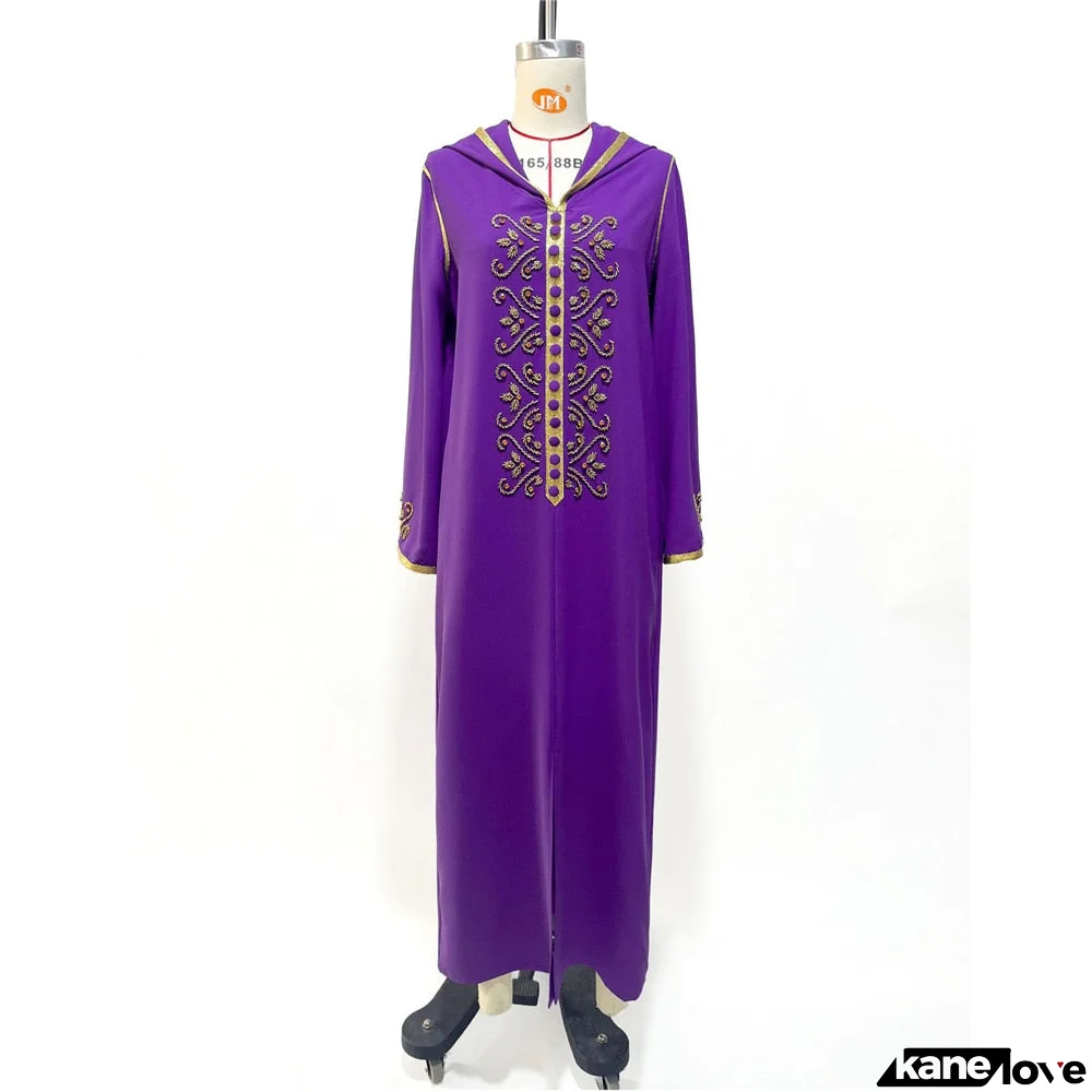 Women's Arabian Polyester Full Sleeves Hooded Beaded Dresses