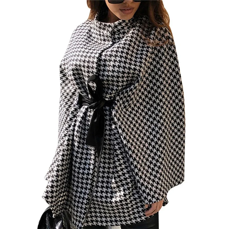 hirigin Women Spring Autumn Plaid Shawl Capes Jacket 2021Fashion Street Casual OL Pullover Coats British Style Oversize Clothes