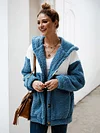 Stitching Color Plush Hooded Coat