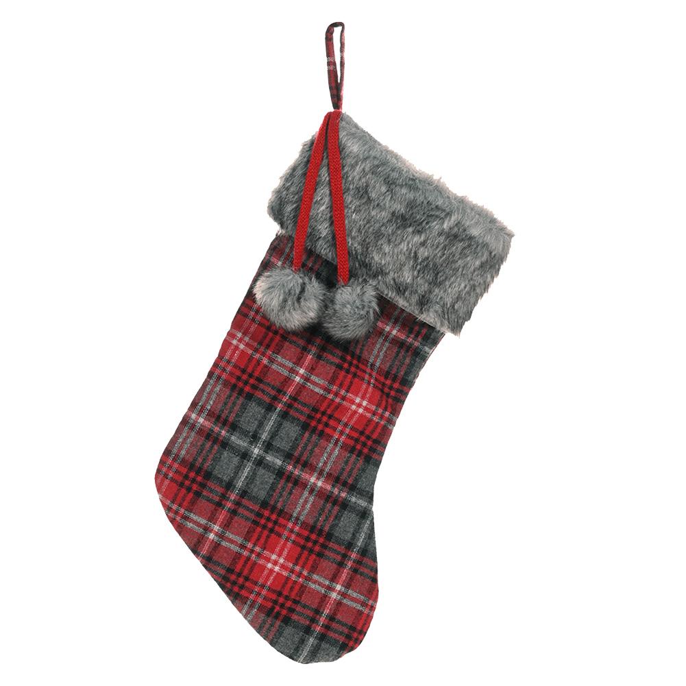 

Xmas Plaid Snowflake Fake Fur Stockings Family Holiday Party Decor Gift Bag, 501 Original