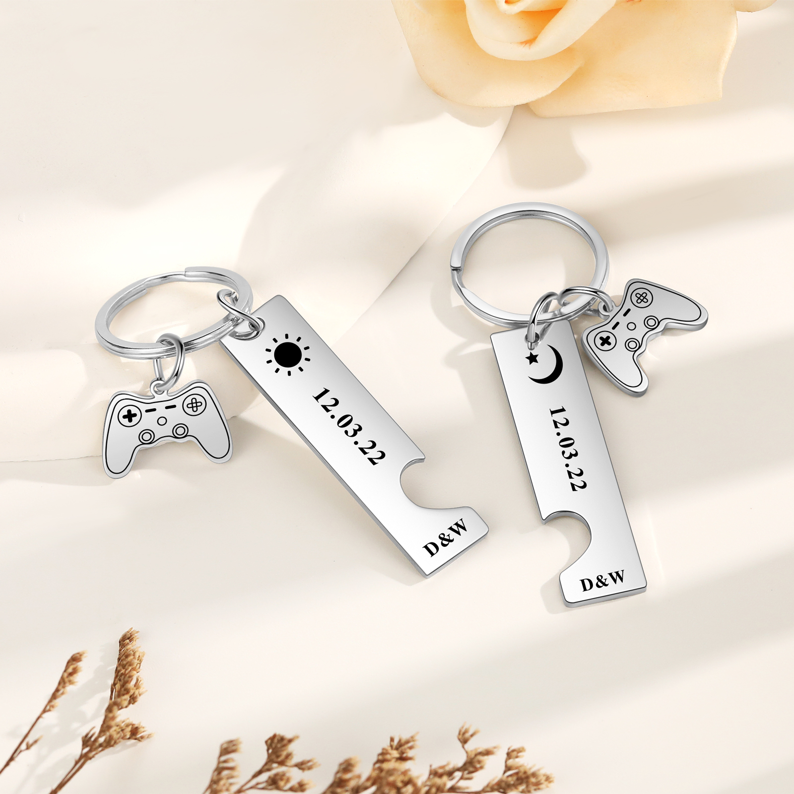 Personalised Couple Keychain Custom 2 Letters & Date Keyring Game Console Valentine's Day Gift for Him/Her-Jessemade AU