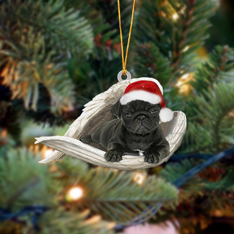 PUG (Black) Sleeping Angel Christmas Ornament