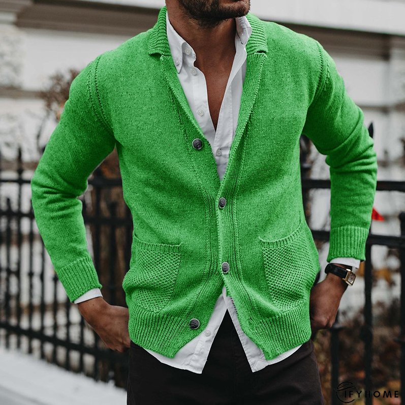 Men's Casual Fashion Solid Color Loose V-Neck Long-Sleeve Sweater Cardigan | IFYHOME