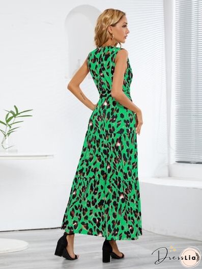 Tied Printed Surplice Tiered Tank Dress