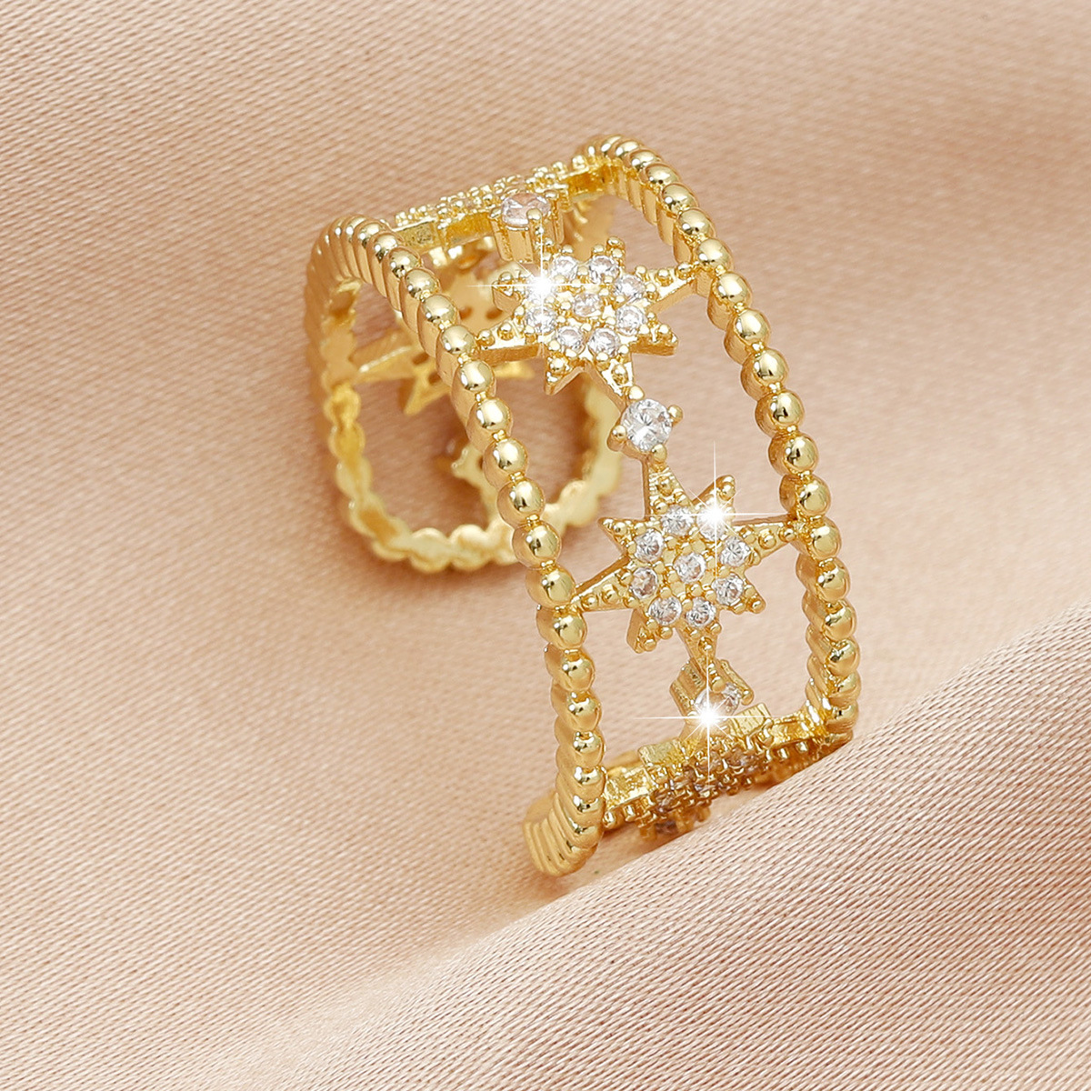 Skeleton Multi-Layered Star Zirconia Gold-Plated Ring