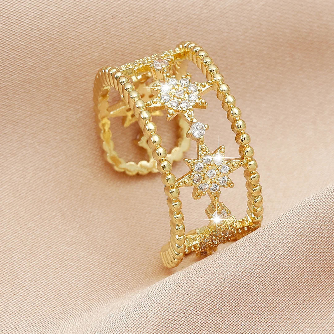 Skeleton Multi-Layered Star Zirconia Gold-Plated Ring