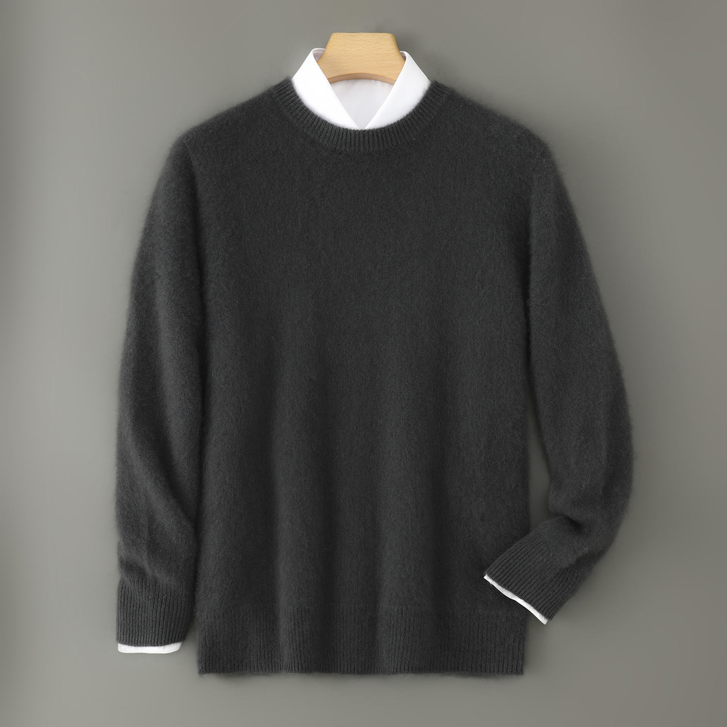 Men's Wool Crewneck Sweater Minimalist Style REAL SILK LIFE
