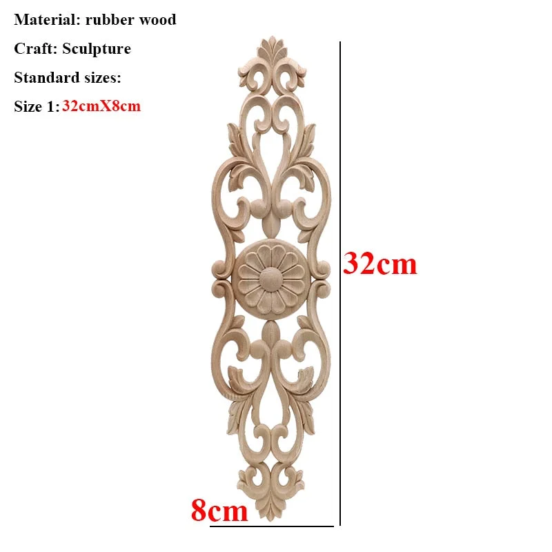 Unpainted Wood Oak Carved Wave Flower Onlay Decal Corner Applique for Home Furniture Decor Decorative Wood Carved Long Applique