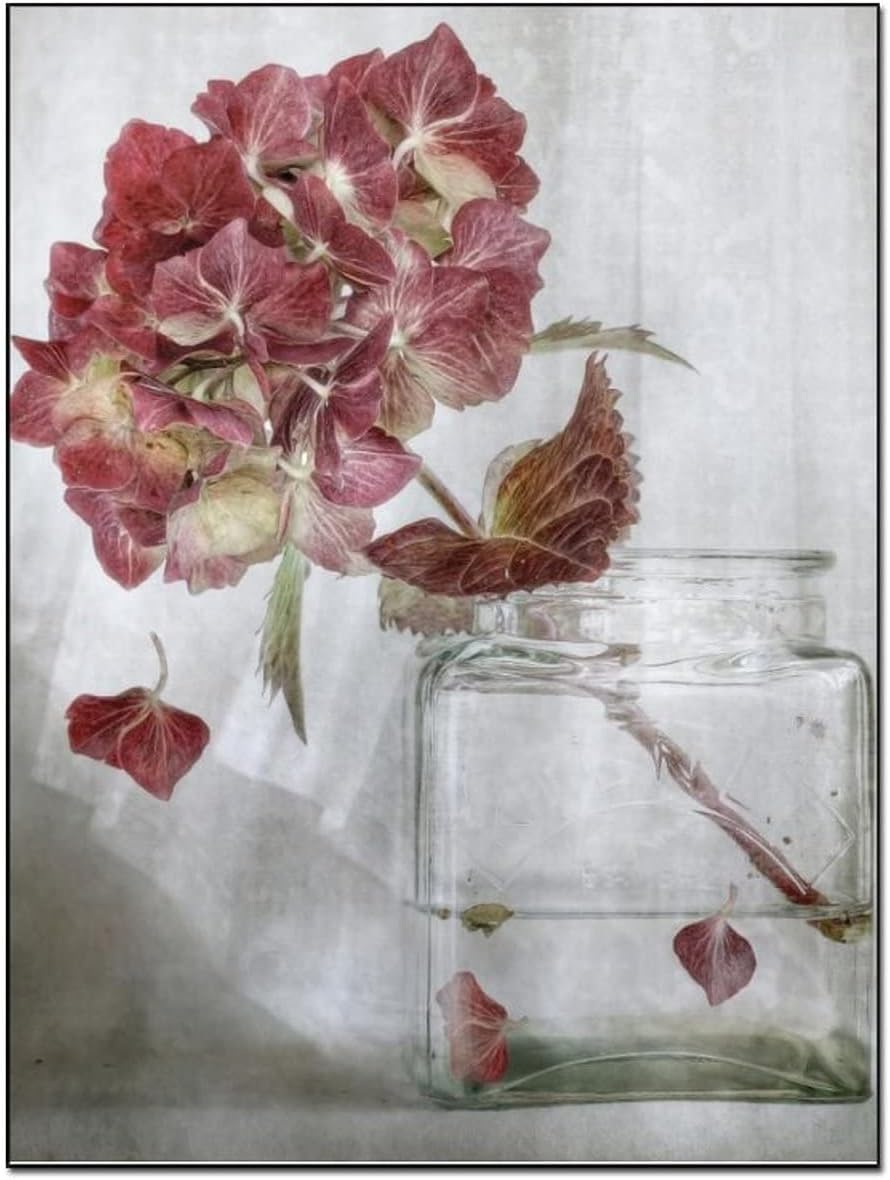 Hydrangea Poster Glass Glass Vase with Red Flowers in Picture Kitchen Bathroom Decoration Canvas Painting Posters and Prints Wall Art Pictures for Living Room Bedroom Decor 8x10inch(20x26cm) Frame-st 8x10inch(20x26cm)