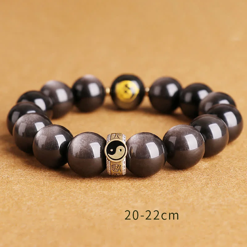 925 Sterling Silver Black Obsidian Gold Sheen Obsidian Silver Sheen Obsidian Yin Yang Protection Bracelet
