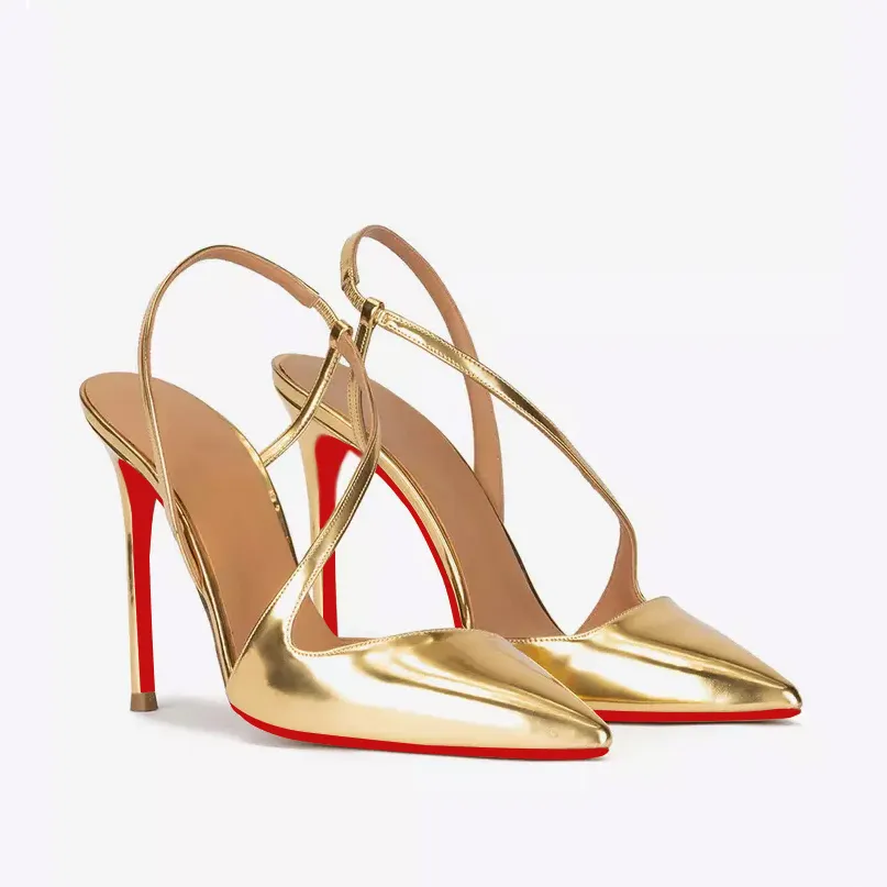 100mm Spotlight Wavy Straps Sandals High Heel Sandals Red Bottom Pumps-vocosishoes