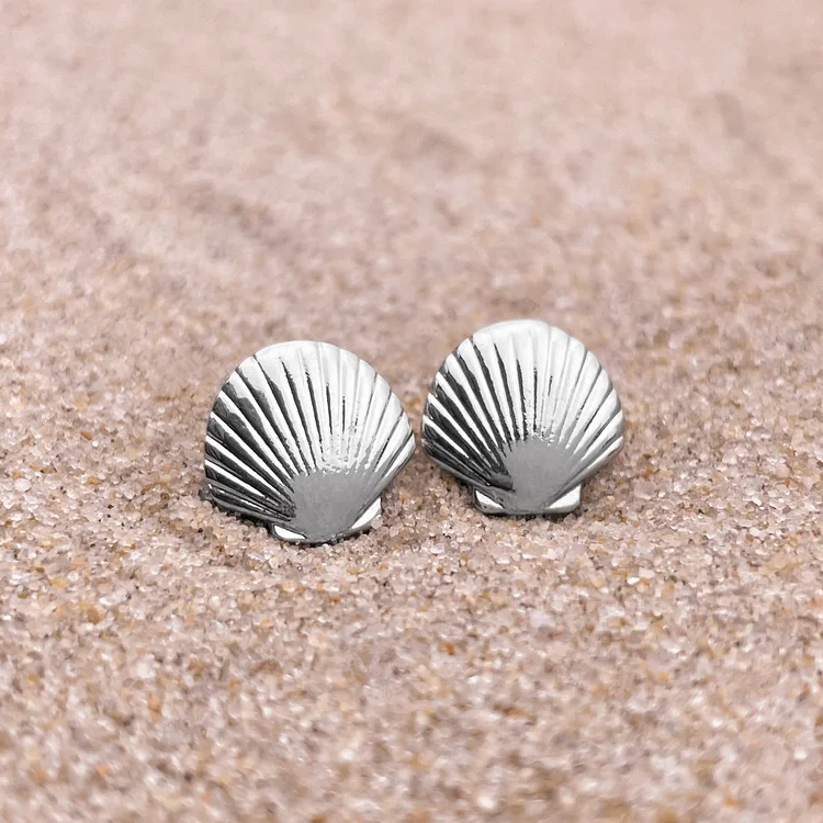 Dainty Fan Shell Stud Earrings