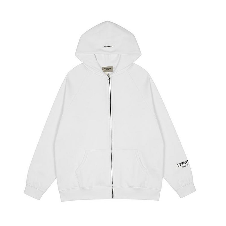 Fog Essentials Zipper Hoodie Autumn and Winter Double Line Back Adhesive Alphabet plus Velvet Cardigan Coat Outerwear