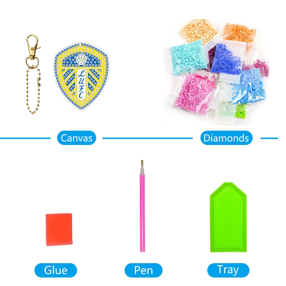 Leeds United FC DIY Diamonds Painting Keychain Crystal Mosaic Keyring Crafts Gift(Double Sided)