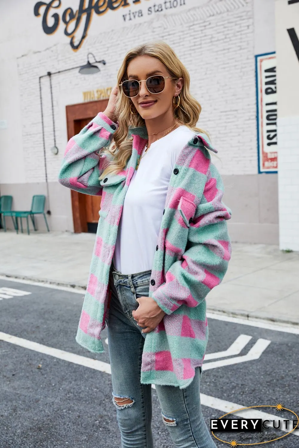 Collar Button Down Thick Shacket Jacket