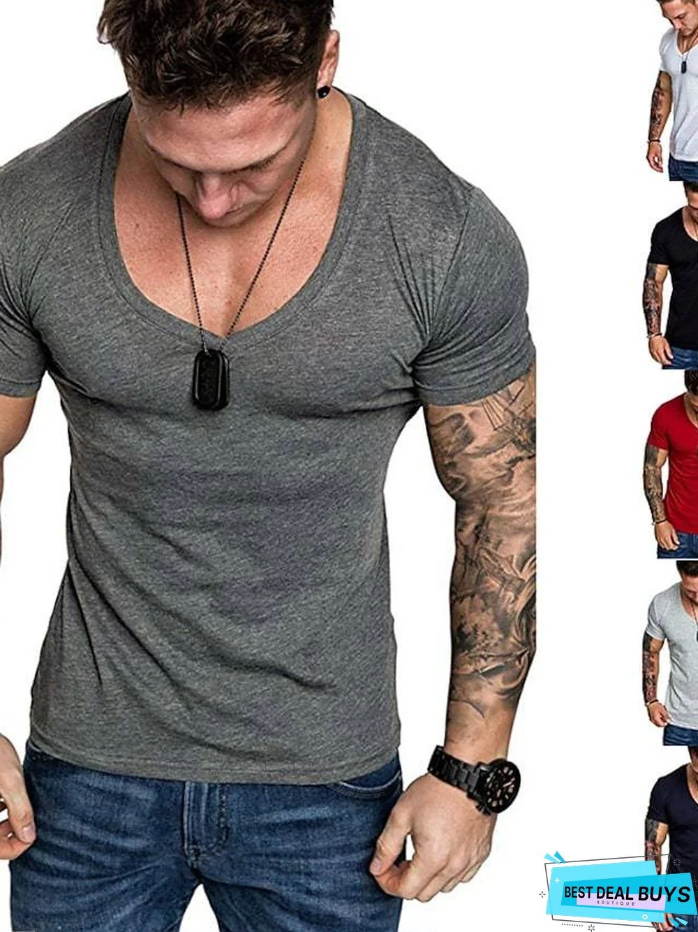 Men's T-Shirt Graphic Plus Size Pure Color Short Sleeve Daily Slim Tops Cotton Basic Dark Gray White Light Gray / Sports / Summer