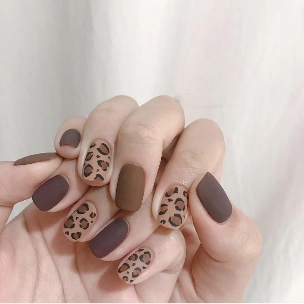 ENDRRFLL  1pc/14tips Small fresh leopard print solid color nail stickers student female sen manicure simple beauty