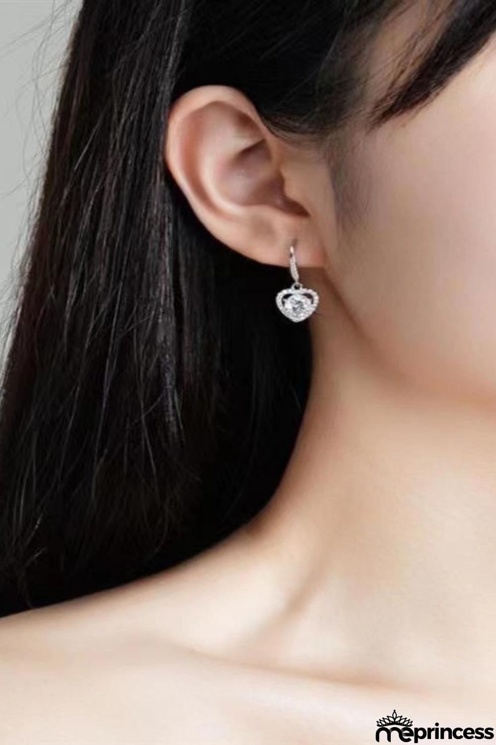 2 Carat Moissanite Platinum-Plated Heart Drop Earrings