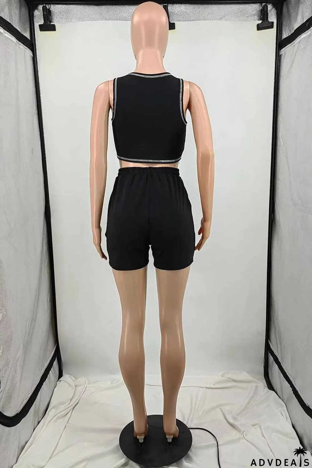 Blue Casual Print Letter U Neck Sleeveless Two Pieces