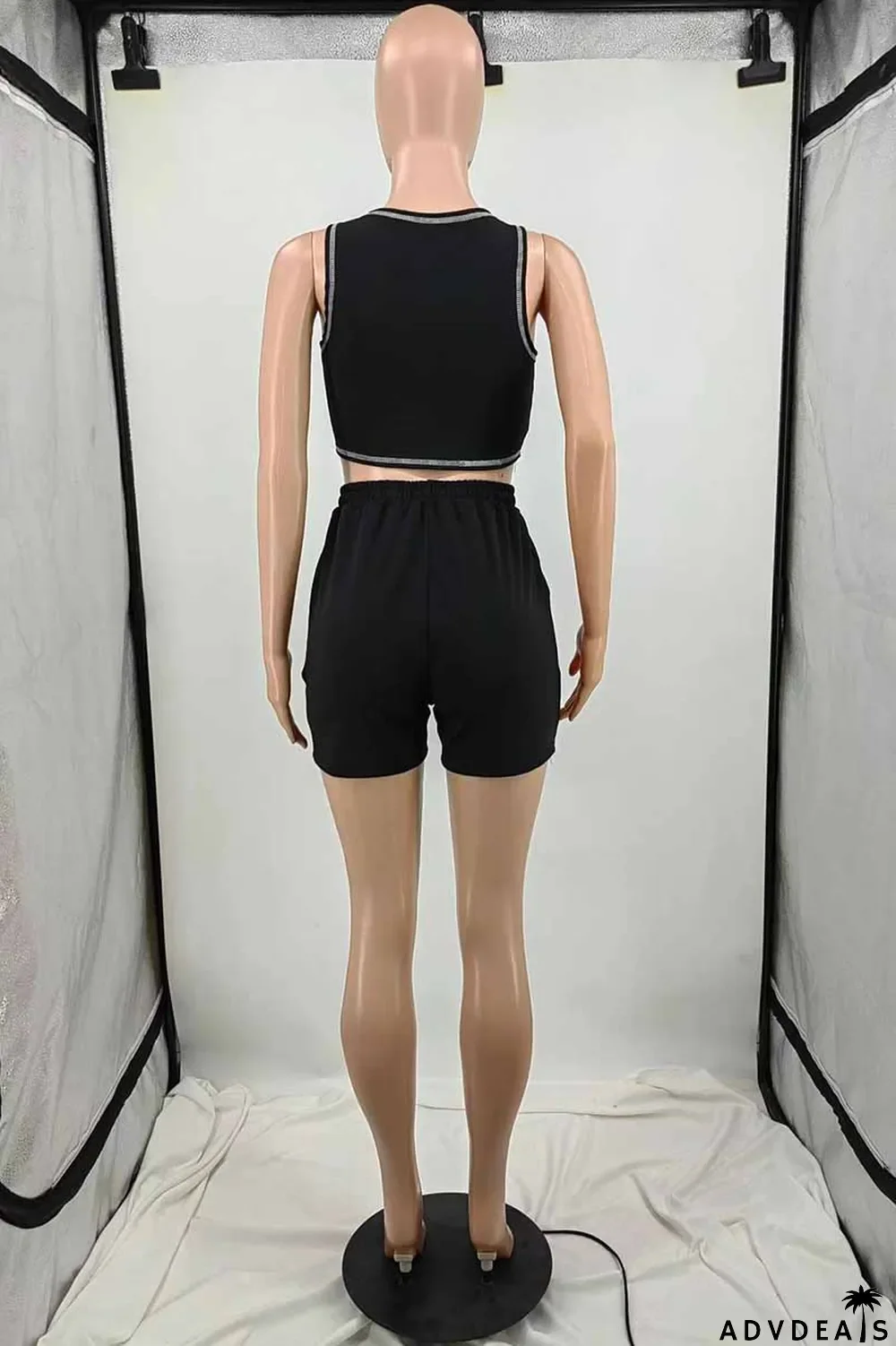 Blue Casual Print Letter U Neck Sleeveless Two Pieces