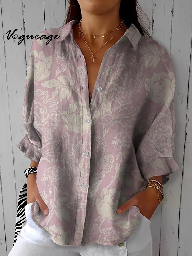 Soft And Elegant Gentle Flowers Printed Cotton And Linen Shirt