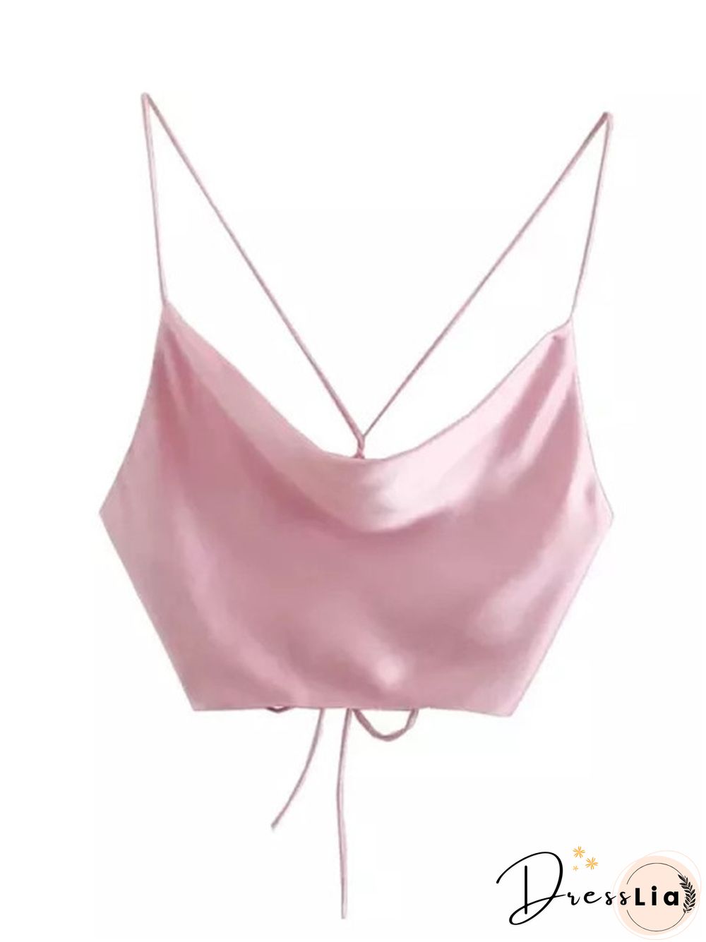 Summer White Satin Top Woman Pink Crop Top Sexy Backless Tank Tops Women Camisole Beachwear Tie Dye Strap Tops