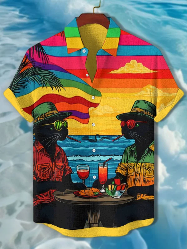 Men's LGBT Rainbow Cats Smoke Vacation Style Print Short Sleeve Shirt