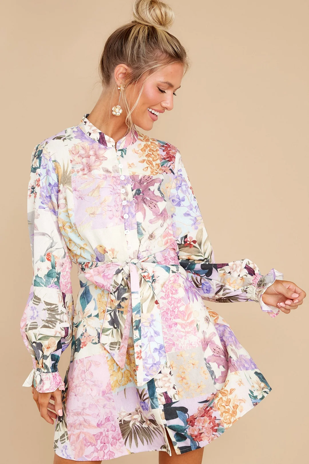 Within My Reach Ivory Multi Floral Print Dress