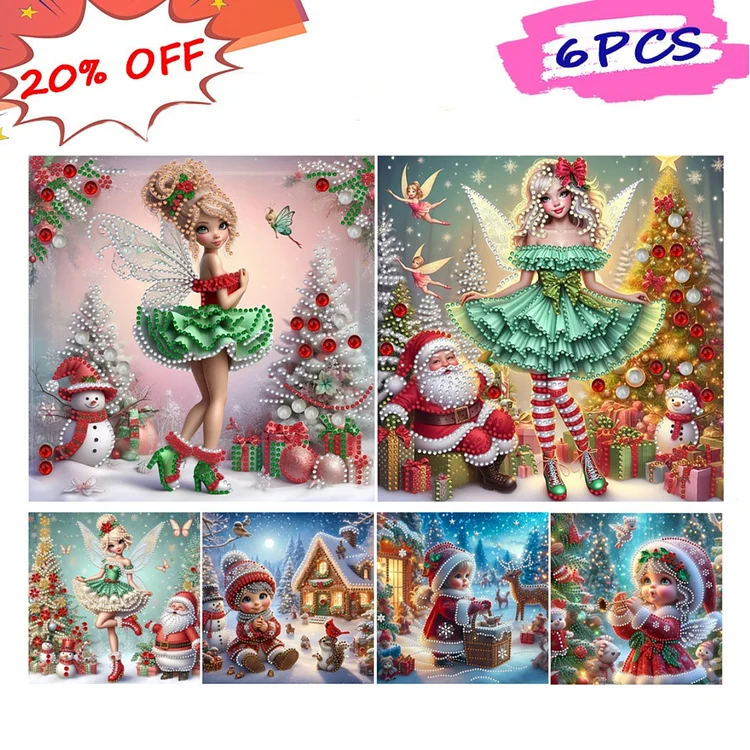 6pcs Christmas Elf Girl 30*30cm (Canvas) Special Shaped Drill Diamond Painting gbfke
