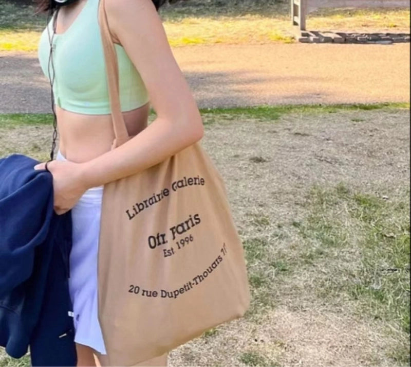 Unisex Medium Cotton Letter Preppy Style Square Open Square Bag