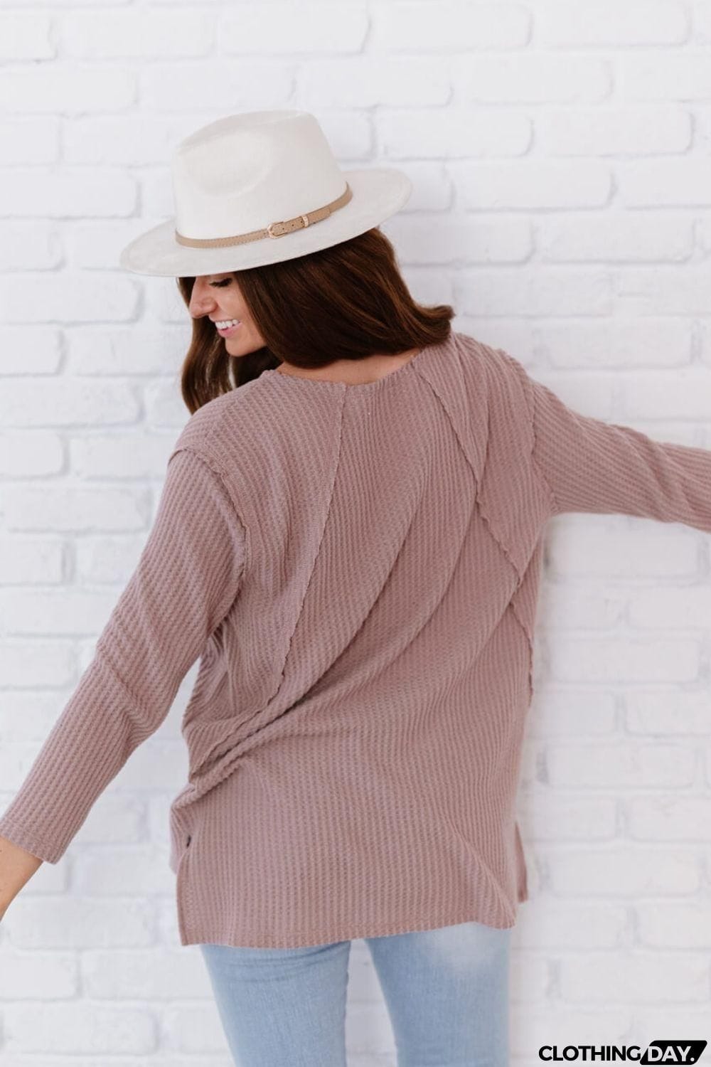 Jodifl Stay Awhile Full Size Run Waffle Knit Tee