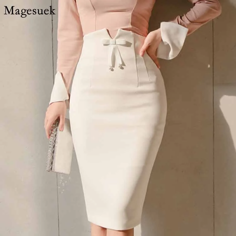 2022 Womens Office High Waisted Pencil Midi Skirt for Women Plus Size Elegant Skirts Jupe Femme Spring Sexy White Skirts 10145