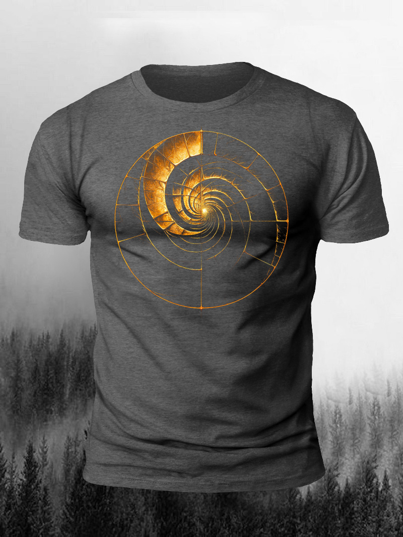 Men's Vortex Golden Light Geometric Pattern Print Casual Short Sleeve T-shirt